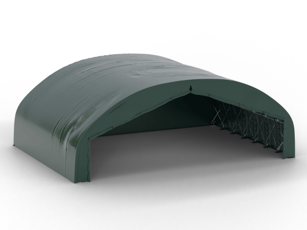 Double Truss – Fabric Aircraft hangar with Manual Roll door – Green