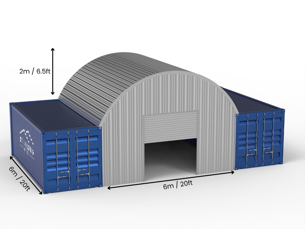 Portée de 6m (20ft) | Auvents en conteneur en acier Largeur 20ft, Hauteur 6,5ft (6m x 2m)