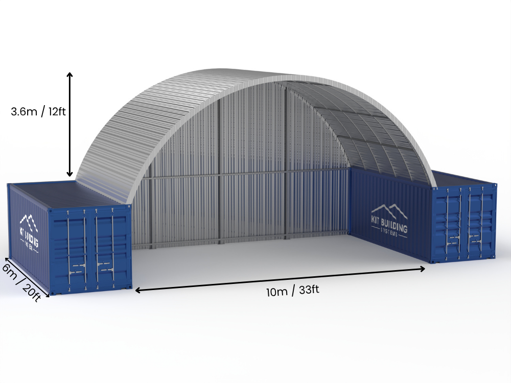 Portée de 10m (33ft) | Auvents en conteneur en acier - 33ft x 12ft (10m x 3,6m)