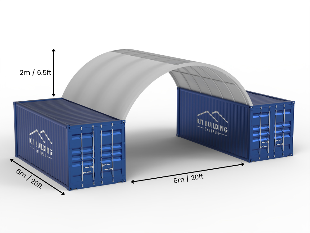 Portée de 6m (20ft) | Auvents pour conteneurs 20ft de largeur, 6,5ft de hauteur (6m x 2m)