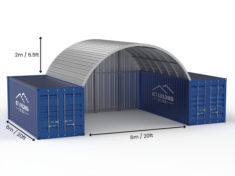 Portée de 6m (20ft) | Auvents en conteneur en acier Largeur 20ft, Hauteur 6,5ft (6m x 2m)