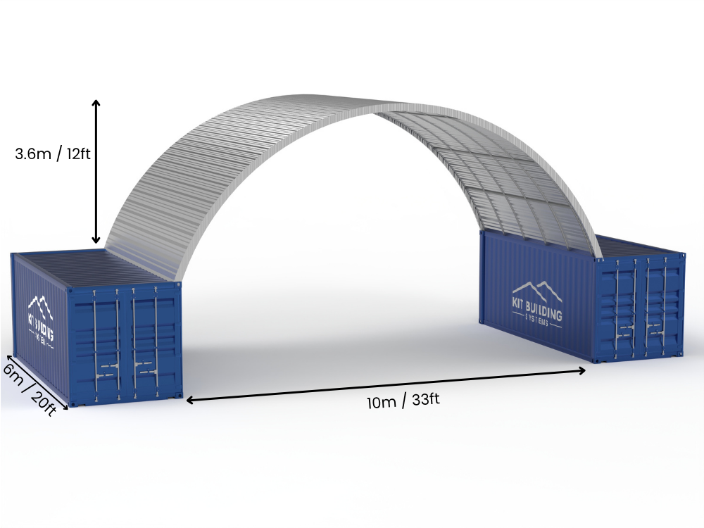 Portée de 10m (33ft) | Auvents en conteneur en acier - 33ft x 12ft (10m x 3,6m)
