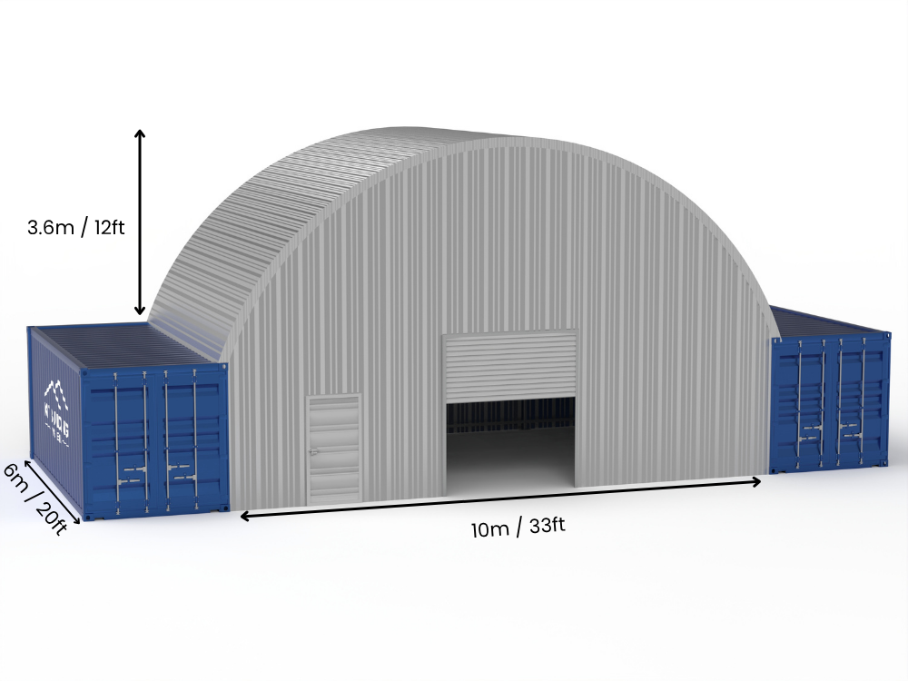 Portée de 10m (33ft) | Auvents en conteneur en acier - 33ft x 12ft (10m x 3,6m)