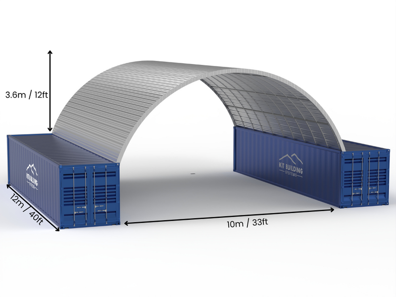 Portée de 10m (33ft) | Auvents en conteneur en acier - 33ft x 12ft (10m x 3,6m)