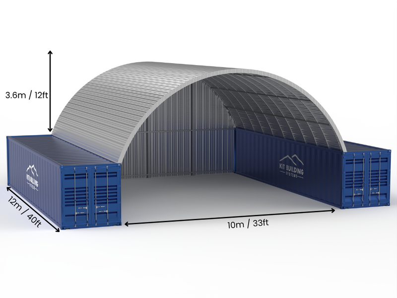 Portée de 10m (33ft) | Auvents en conteneur en acier - 33ft x 12ft (10m x 3,6m)