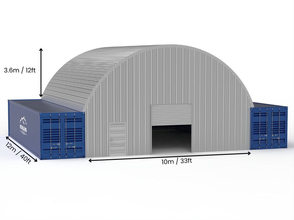 Portée de 10m (33ft) | Auvents en conteneur en acier - 33ft x 12ft (10m x 3,6m)