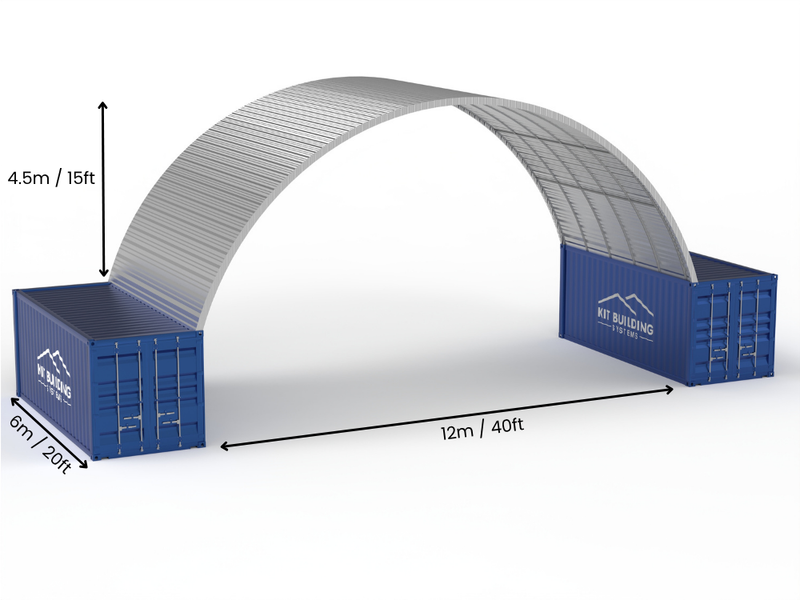 Portée de 12m (40ft) | Auvents en conteneur en acier - 40ft x 15ft (12m x 4,5m)