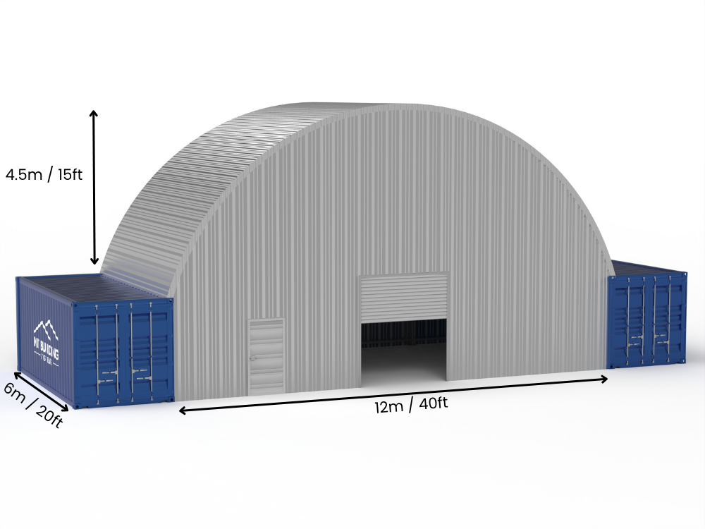 Portée de 12m (40ft) | Auvents en conteneur en acier - 40ft x 15ft (12m x 4,5m)