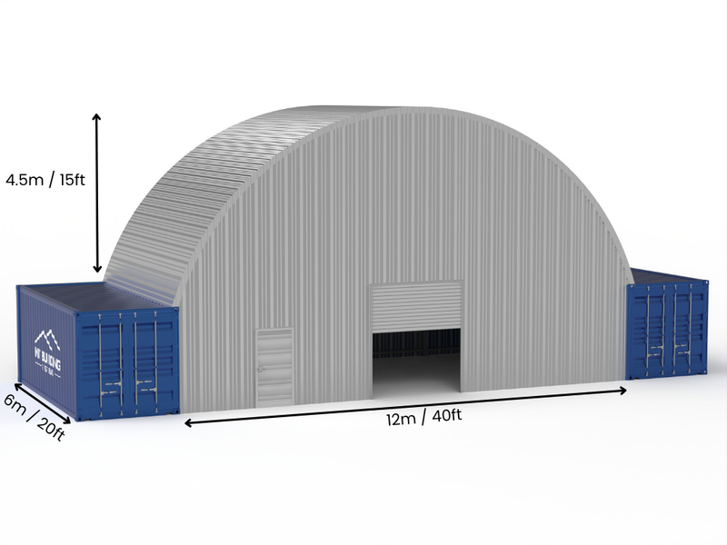 Portée de 12m (40ft) | Auvents en conteneur en acier - 40ft x 15ft (12m x 4,5m)