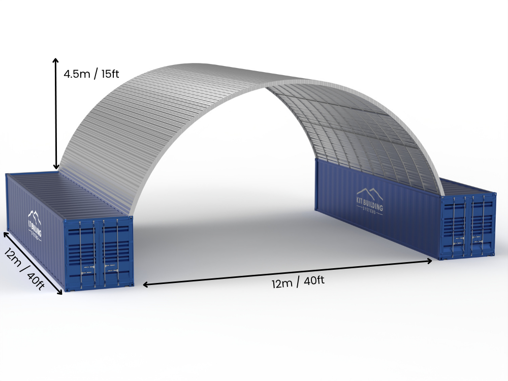 Portée de 12m (40ft) | Auvents en conteneur en acier - 40ft x 15ft (12m x 4,5m)