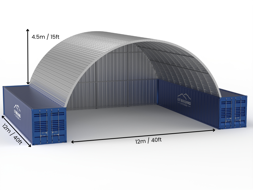 Portée de 12m (40ft) | Auvents en conteneur en acier - 40ft x 15ft (12m x 4,5m)