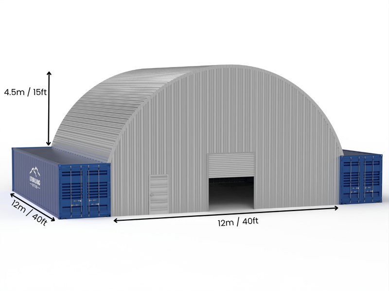 Portée de 12m (40ft) | Auvents en conteneur en acier - 40ft x 15ft (12m x 4,5m)