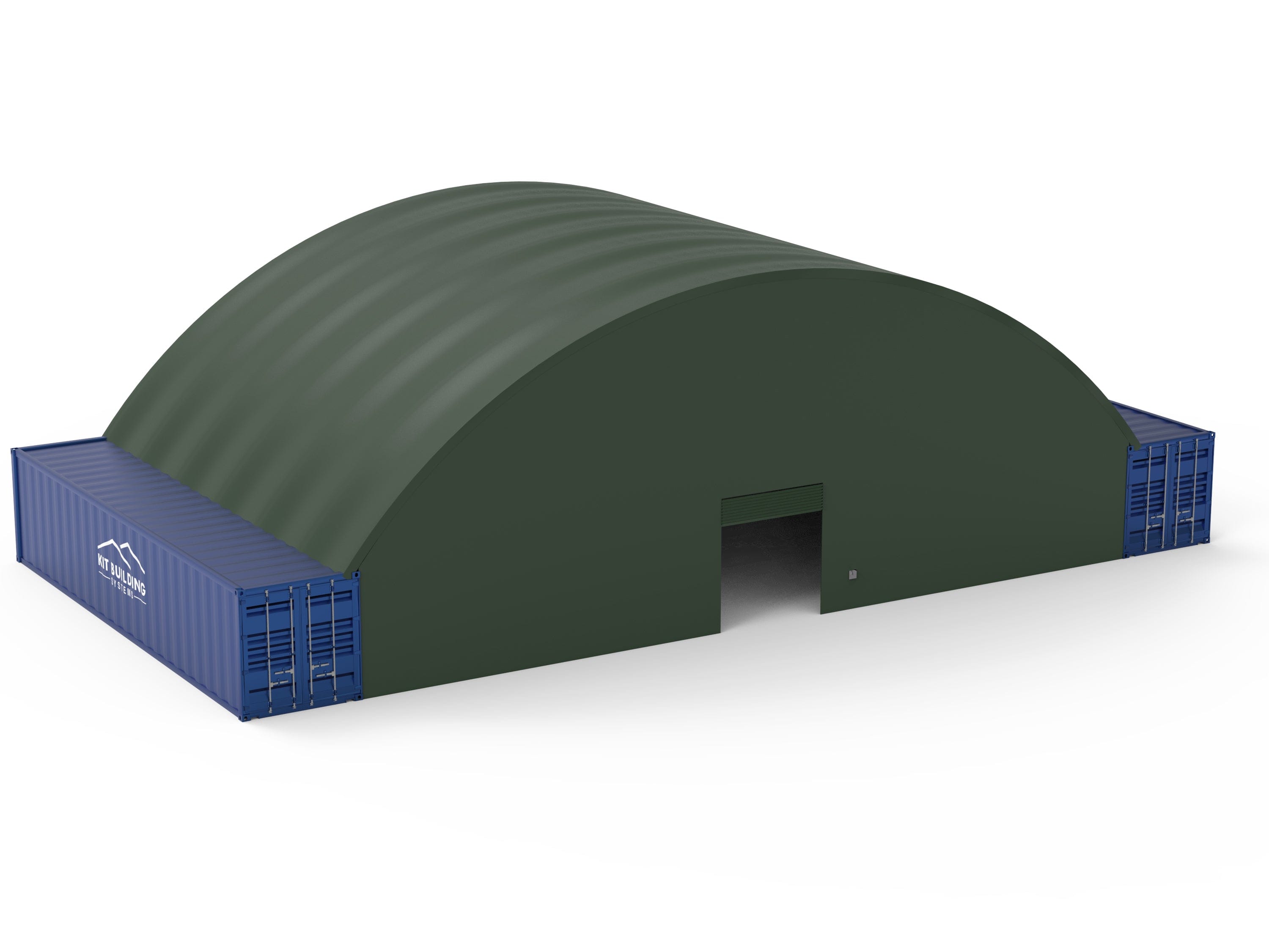 Kit Buildings Container Shelter Military Green / Back & Front Container Shelter - 60ft x 40ft x 15ft (18.3m x 12m x 4.5m)