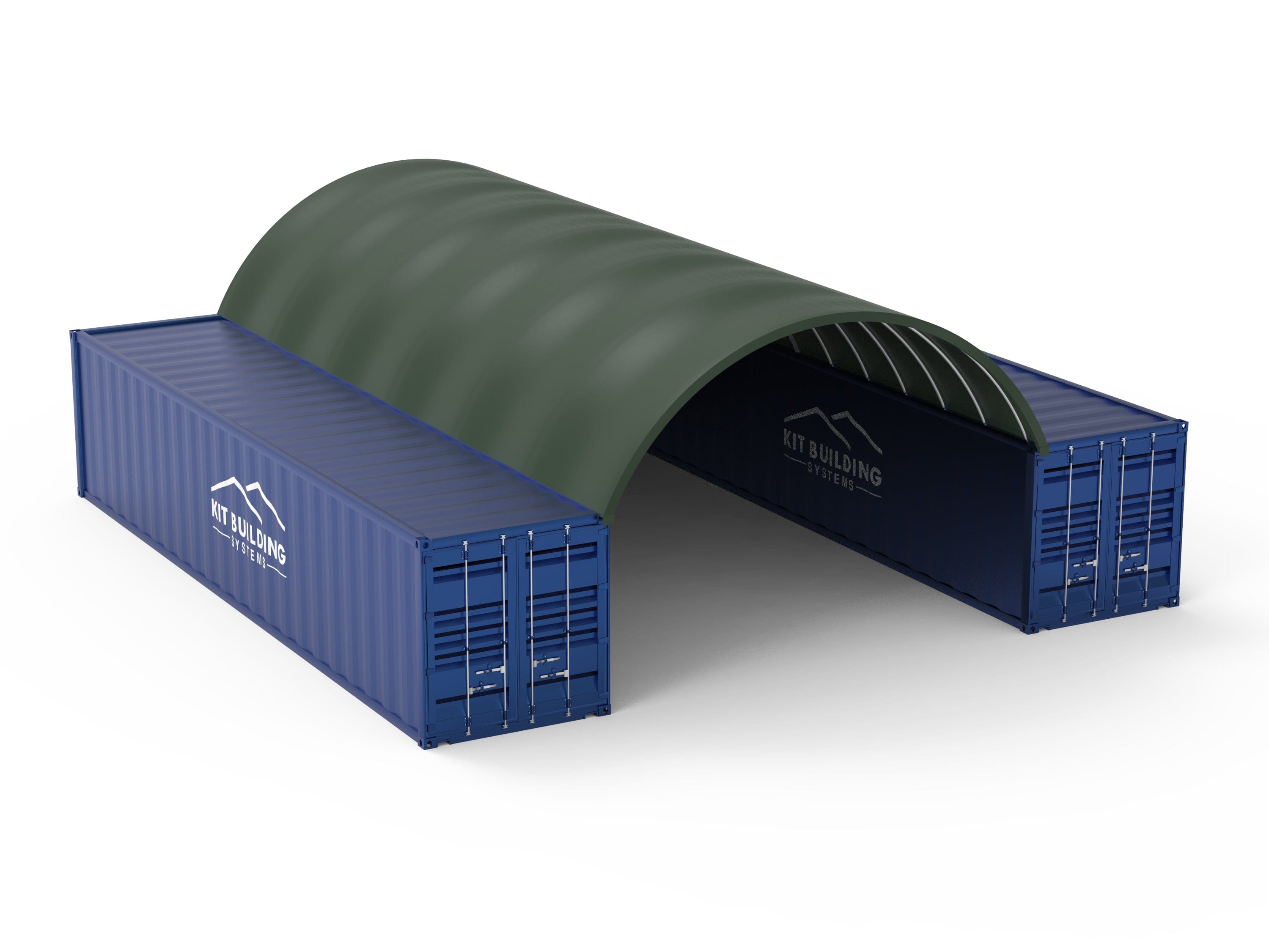 Kit Buildings Container Shelter Military Green / Back Panel Container Shelter - 20ft x 40ft x 6.5ft (6m x 12m x 2m)