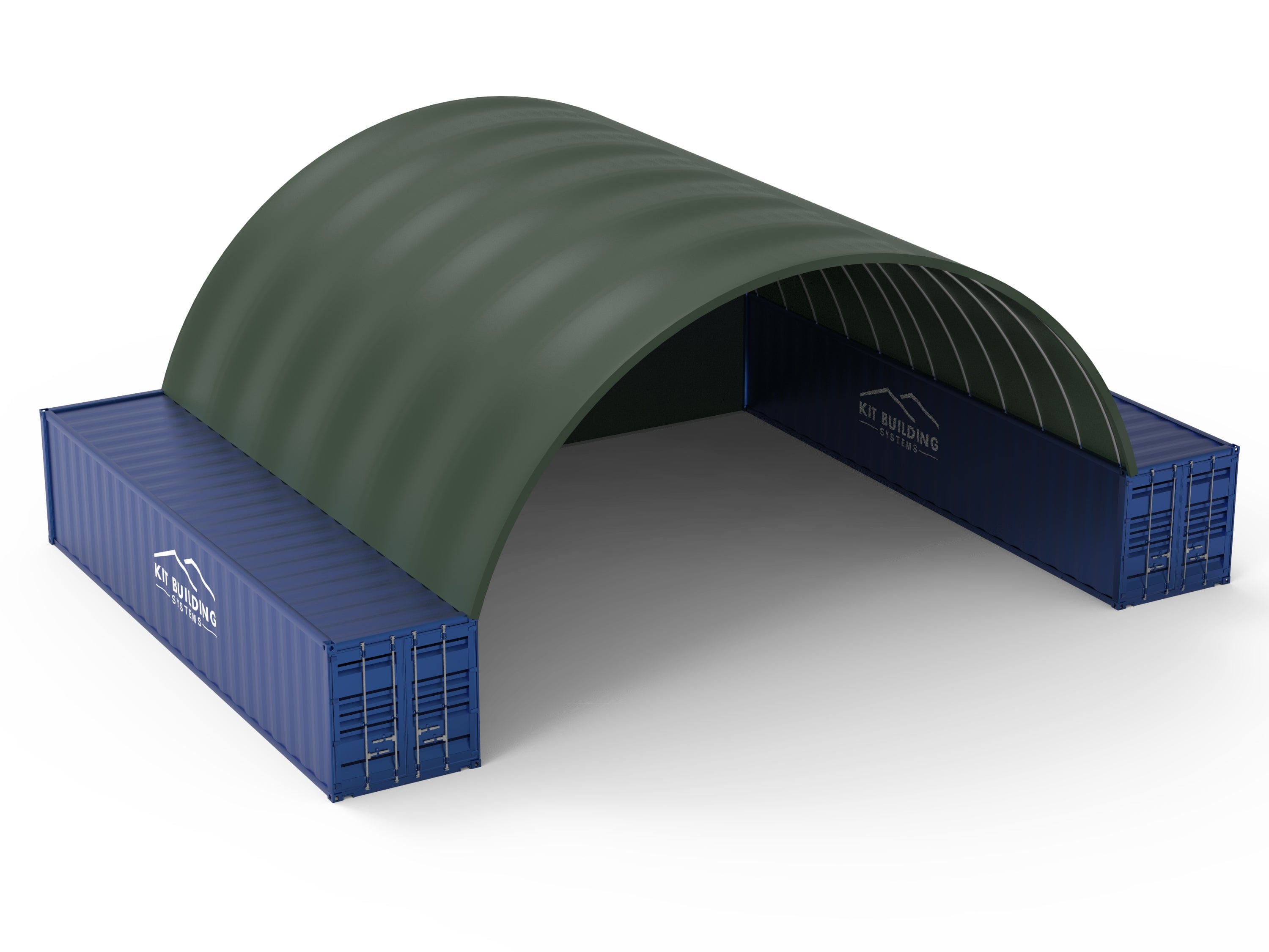 Kit Buildings Container Shelter Military Green / Back Panel Container Shelter - 40ft x 40ft x 15ft (12m x 12m x 4.5m)