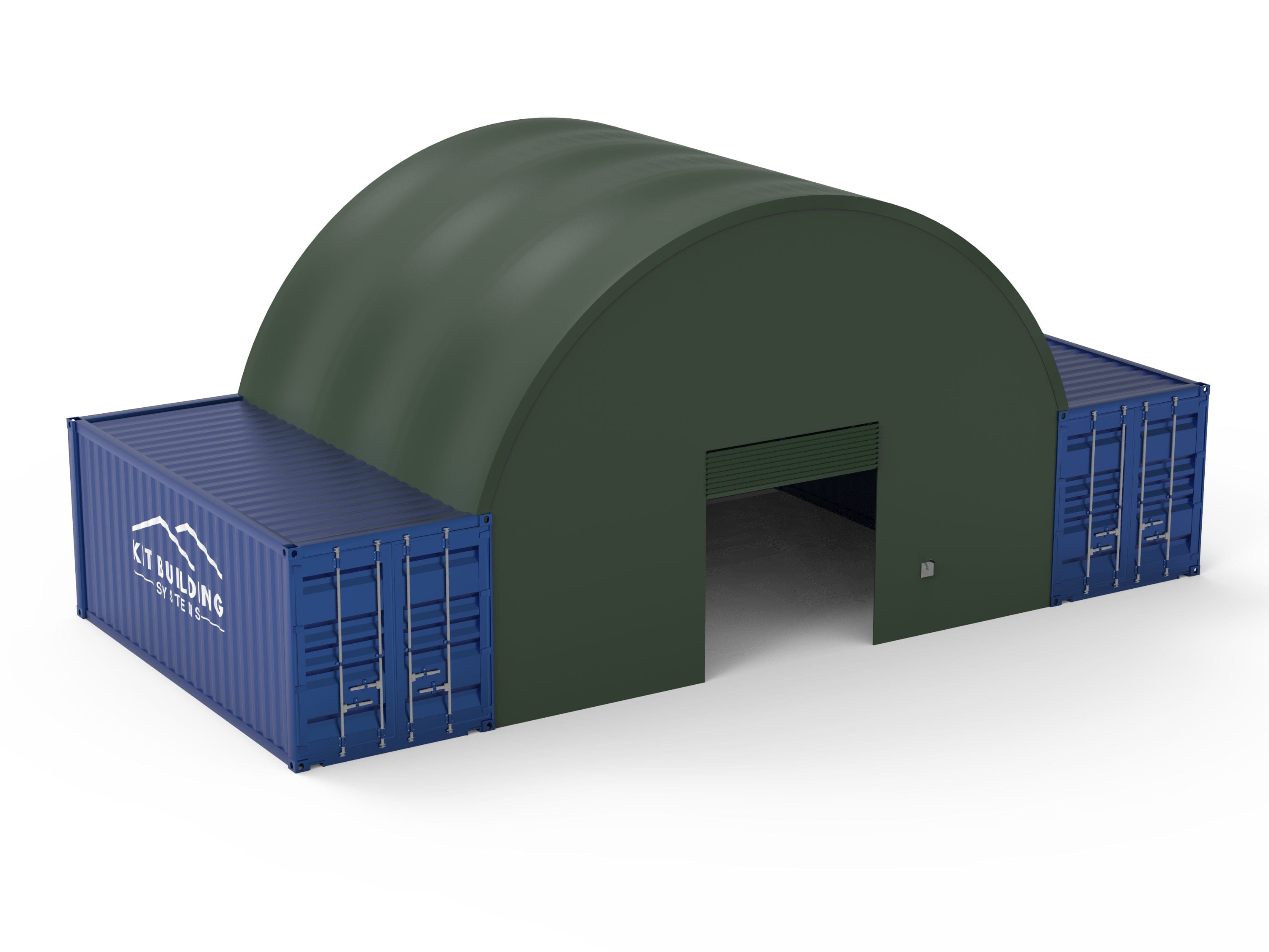 Kit Buildings Military Green / Back & Front Panel with Winch Door Container Shelter - 26ft x 20ft x 10ft (8m x 6m x 3m)